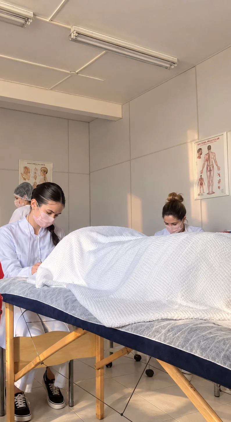 Vivência prática de Julya durante sua formação em estética